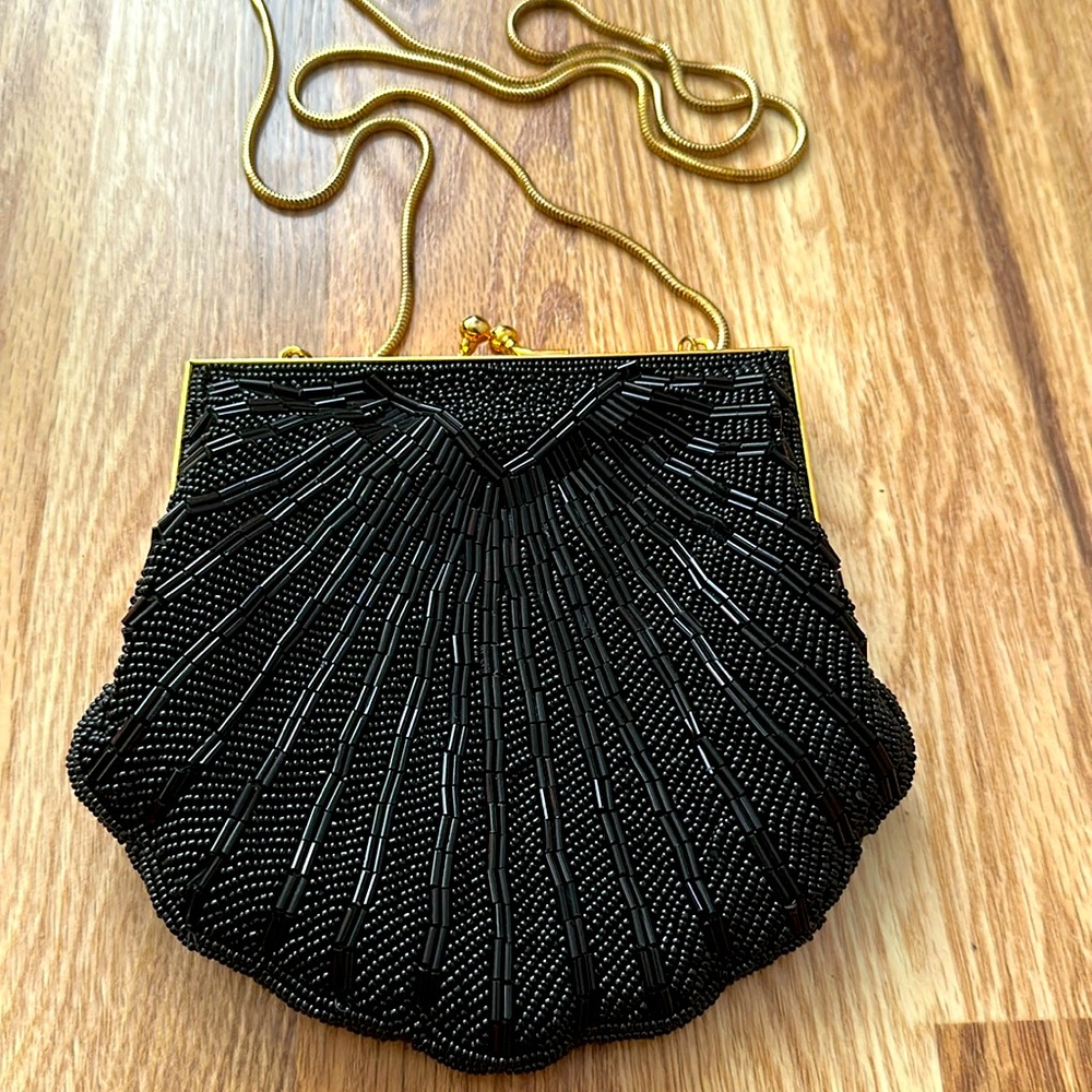 Carolyne Barton Night vintage black bread bag gold chain